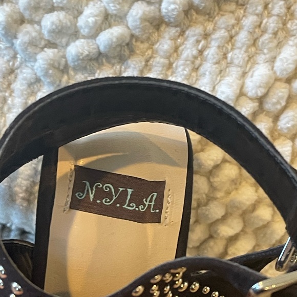 Silver Studded Double Ankle Strap Black Heels size 7 - Picture 7 of 8